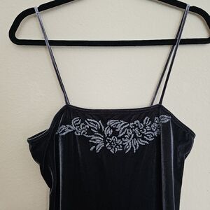 Vintage Velvet Camisole with Floral Embroidery
